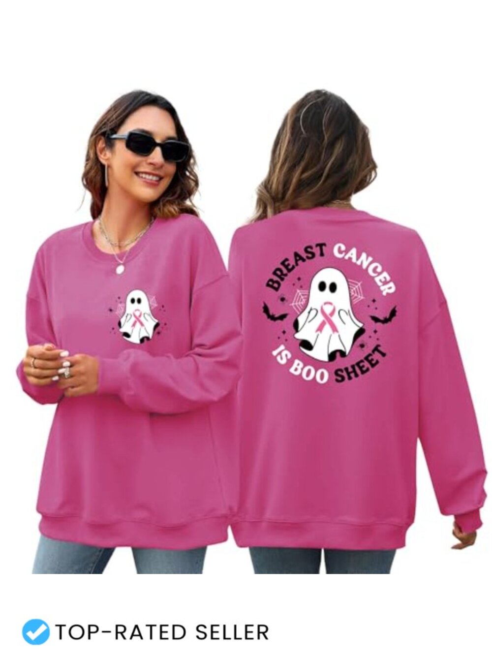 Breast Cancer Awareness Long Sleeve Sweatshirt Women Support Pink Ribbon